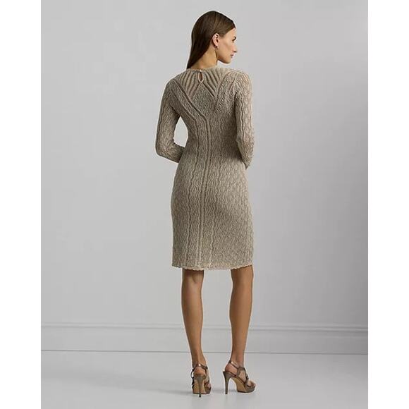 Lauren Ralph Lauren Metallic Linen Blend Crochet Sweater Dress XL Pewter NWT - Picture 4 of 14